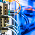 Electrical Circuits.  The electric wire behind the control board with lighting effect,Industrial Electrical Concept. Wiring PLC Control panel with wires industrial factory